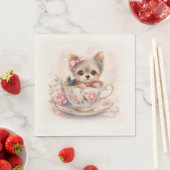Kawaii Yorkie Teacup Birthday Napkins スタンダードランチョンナプキン (インサイチュ)