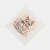 Kawaii Yorkie Teacup Birthday Napkins スタンダードランチョンナプキン (角)