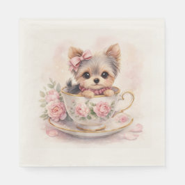 Kawaii Yorkie Teacup Birthday Napkins スタンダードランチョンナプキン