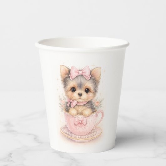 Kawaii Yorkie Teacup Birthday Paper Cups  紙コップ (正面)