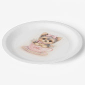 Kawaii Yorkie Teacup Birthday Paper Plate ペーパープレート (アングル)