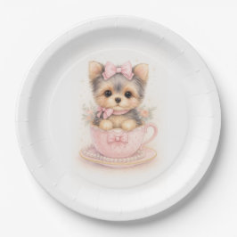 Kawaii Yorkie Teacup Birthday Paper Plate ペーパープレート
