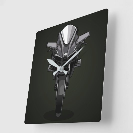 Kawasaki H2R | Black background スクエア壁時計 (傾斜)