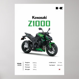 Kawasaki Z1000 Motorcycle Poster – Sport Bike Wall ポスター