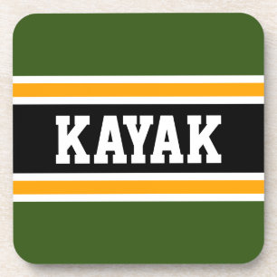 KAYAK スポーティーボールド 70年代風 グリーン オレンジ ブラック ストライプ コースター