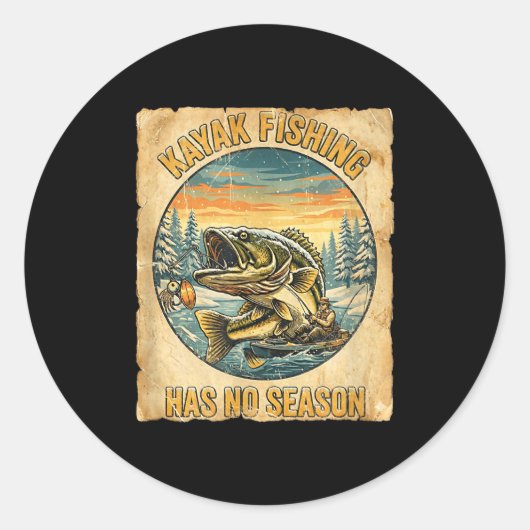 Kayak Fishing Has No Season Funny Winter Fishing  ラウンドシール (正面)