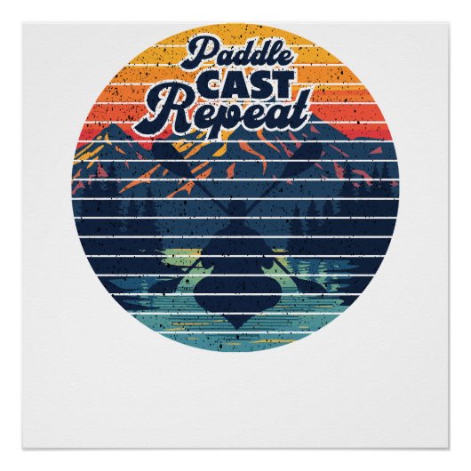 Kayak Fishing Paddle Retro Sunset ポスター (正面)