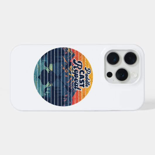 Kayak Fishing Paddle Retro Sunset iPhoneケース (裏面横)