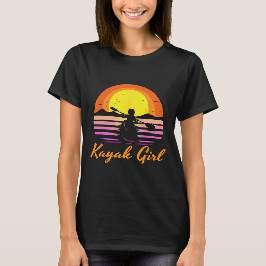 Kayak Girl Funny Kayaking Sunset Kayaker Boating B Tシャツ (正面)