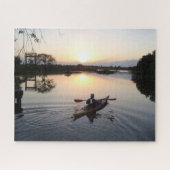 Kayaker on Serene Lake Waters Sunrise Landscape ジグソーパズル (横)
