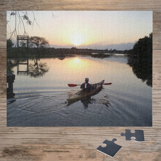 Kayaker on Serene Lake Waters Sunrise Landscape ジグソーパズル