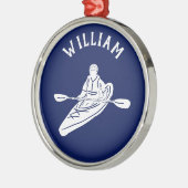 Kayakers Navy パーソナライズされた Blue Kayak向け メタルオーナメント (左)