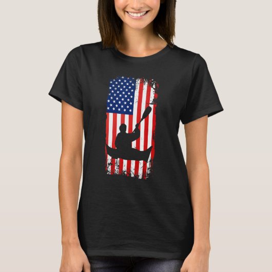 Kayaking American Flag Kayak Lake  Paddling Paddle Tシャツ (正面)