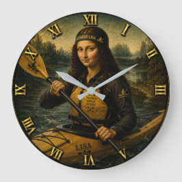 Kayaking Funny Mona Lisa Kayaker Gift ラージ壁時計