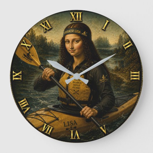 Kayaking Funny Mona Lisa Kayaker Gift ラージ壁時計 (正面)