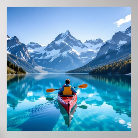 Kayaking in Mountains Beautiful Nature ポスター (正面)