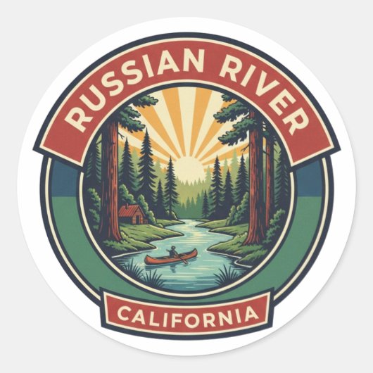 Kayaking in Russian River California Travel ラウンドシール (正面)