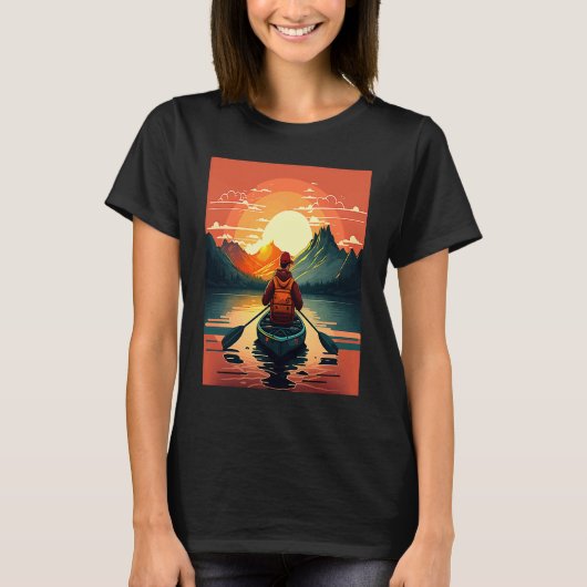Kayaking River Camper River Boating In Sunset  2 Tシャツ (正面)