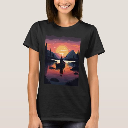 Kayaking River Camper River Boating In Sunset  3 Tシャツ (正面)
