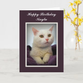 Kayla Happy Birthday White Cat Card カード (黄色い花)