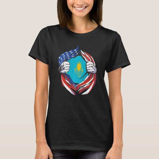 Kazakhstan Flag American Proud of My Kazakh Herita Tシャツ (正面)