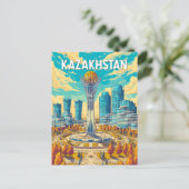 Kazakhstan Illustration Travel Art Vintage ポストカード (スタンド正面)