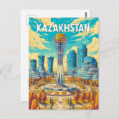 Kazakhstan Illustration Travel Art Vintage ポストカード (正面/裏面)