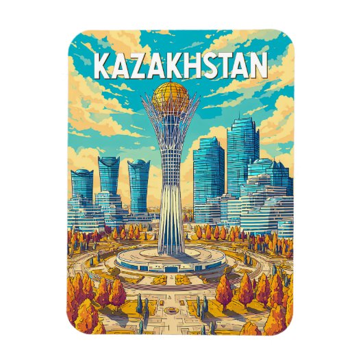 Kazakhstan Illustration Travel Art Vintage マグネット (縦)