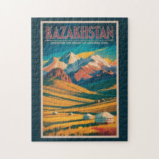 Kazakhstan Steppes Illustration Travel Art Vintage ジグソーパズル (縦)