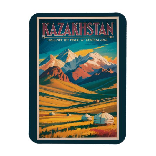 Kazakhstan Steppes Illustration Travel Art Vintage マグネット (縦)