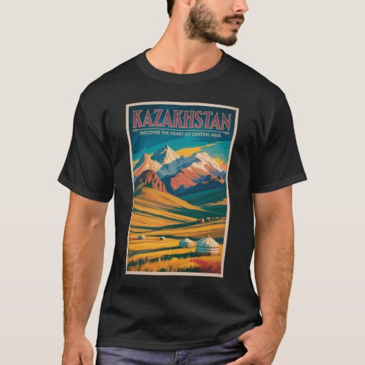 Kazakhstan Steppes Illustration Travel Art Vintage Tシャツ (正面)