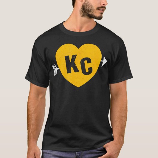 Kcレッドイエローハート矢印Kcカンザスシティ2レット Tシャツ (正面)
