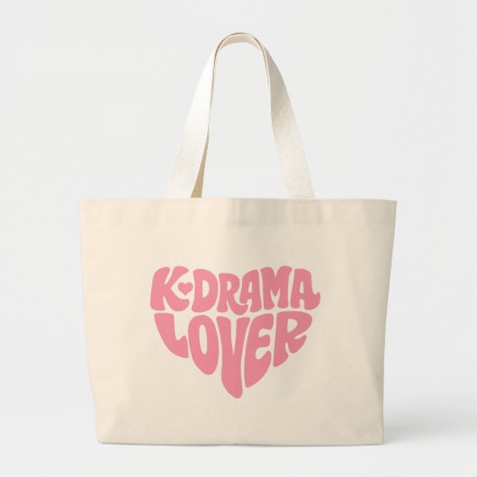 Kdrama Lover Pink Heart Simple Typography ラージトートバッグ (正面)