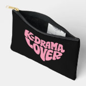Kdrama Lover Pink Heart Typography Simple Black アクセサリーポーチ (見開き)