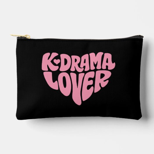 Kdrama Lover Pink Heart Typography Simple Black アクセサリーポーチ (正面)