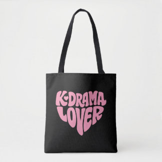 Kdrama Lover Pink Heart Typography Simple Black トートバッグ