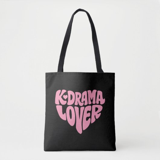 Kdrama Lover Pink Heart Typography Simple Black トートバッグ (正面)