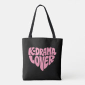 Kdrama Lover Pink Heart Typography Simple Black トートバッグ (裏面)