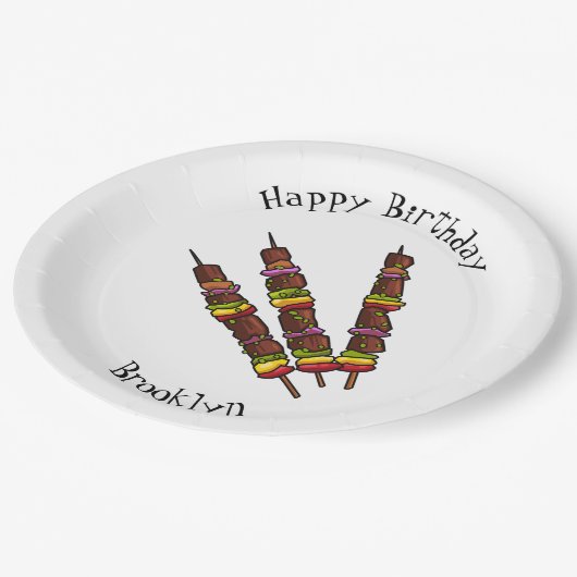 KebabまたはKabob漫画イラストレーション ペーパープレート (アングル)