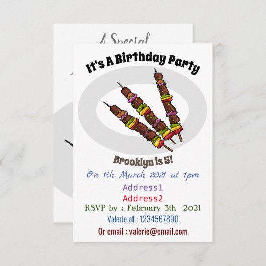 KebabまたはKabob漫画イラストレーション 招待状 (正面/裏面)