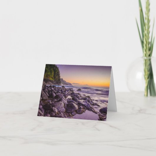 Ke'eビーチアットサンライズ，カウアイ，ハワイ ノートカード (正面)
