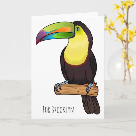 Keel-billed toucan bird cartoon illustration カード (黄色い花)