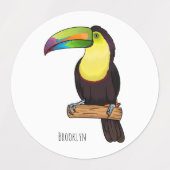 Keel-billed toucan bird cartoon illustration  ラベル (デザイン2)