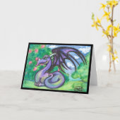 Keely: 紫色のドラゴンの挨拶状(ブランク) カード (黄色い花)