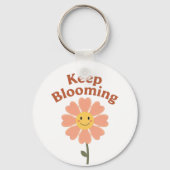 "Keep Blooming" レトロな笑顔のお花 キーホルダー (正面)
