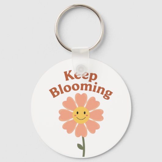 "Keep Blooming" Retro Smiling Flower キーホルダー (正面)