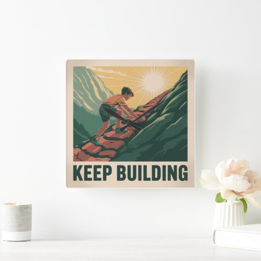 Keep Building スクエア壁時計 (ホーム)