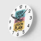 Keep Calm 先生の教室用ウォールクロック ラウンド壁時計 (傾斜)