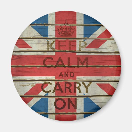 Keep Calm and Carry Onと英国のフラッグマグネット マグネット (正面)