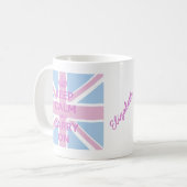 Keep Calm and Carry Onのピンクおよび青い英国国旗 コーヒーマグカップ (正面左)